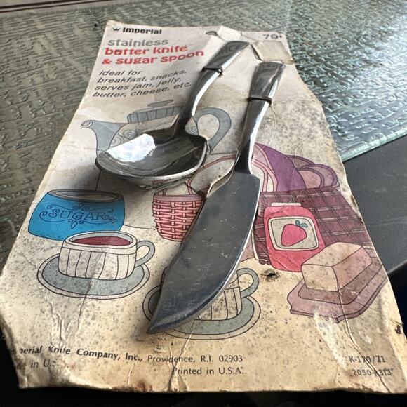 Vintage Imperial stainless butter knife and sugar Spoon Set New - Picture 3 of 3